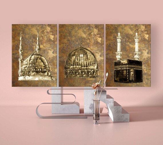3 panel Islamic canvas wall art Islamic mosque wall art Etsy