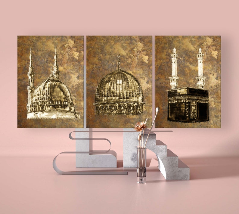 3 panel Islamic canvas wall art Islamic mosque wall art Etsy