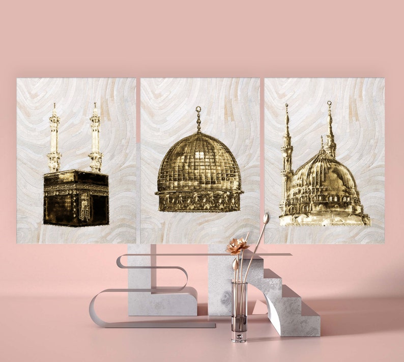 3 panel Islamic canvas wall art Islamic mosque wall art Etsy