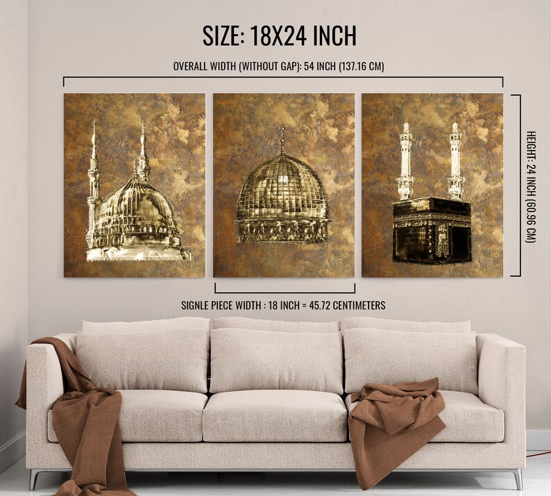 3 panel Islamic canvas wall art Islamic mosque wall art Etsy