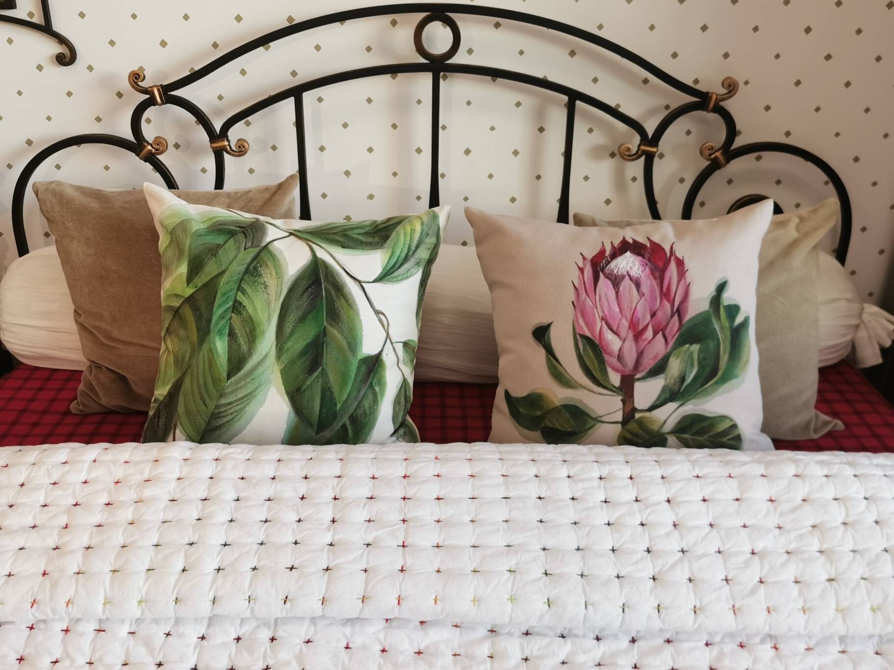 Protea Pillow Beige Hand Painted Decorative Pillow Cover Etsy