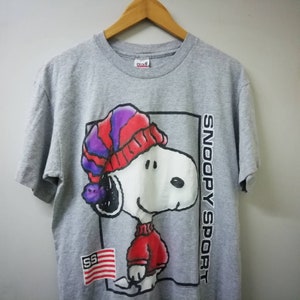 Vintage 90s Snoopy sport american Flag T-shirt size L/Cartoon network/Peanut/Joe cool/Movie show series/90s clothing/polo sport parody