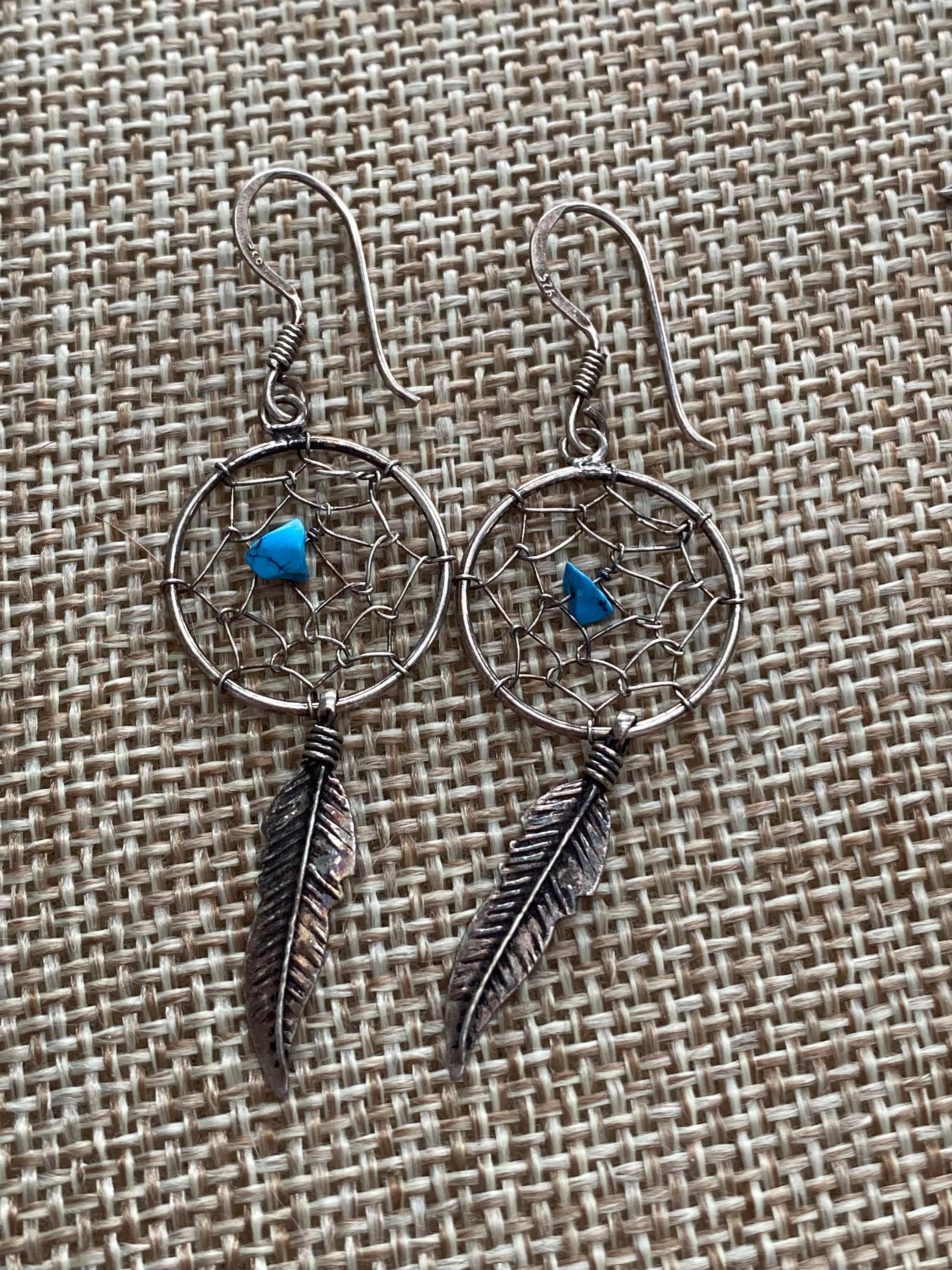 Orecchini Pendenti Boho Con Piuma E Acchiappasogni – Turchese, Blu, Stile Nativo Americano, Per Donna, Vintage - 4