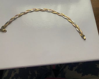 Vtg MILOR Sterling Braided Bracelet Tri-Color Gold Rose Vermeil 925 Silver Italy-jf