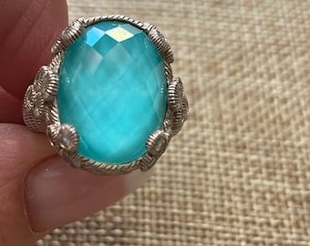 Judith Ripka Sterling Silver Turquoise Doublet Oval Diamonique Ring Sz 6