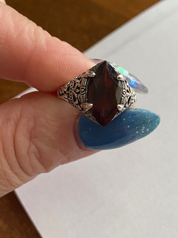 Signed AHM Sterling Silver Lab Created Ruby Stone… - image 3