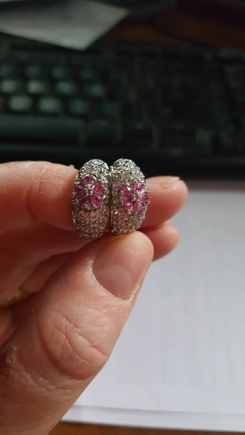 Brand New Sterling Silver WhitePink CZ Flower Cluster Ring /& Earring Set!!!