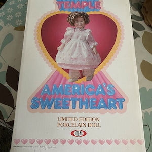 Muñeca de porcelana Shirley Temple Americas Sweetheart de 1982, caja original. 17&quot;-af