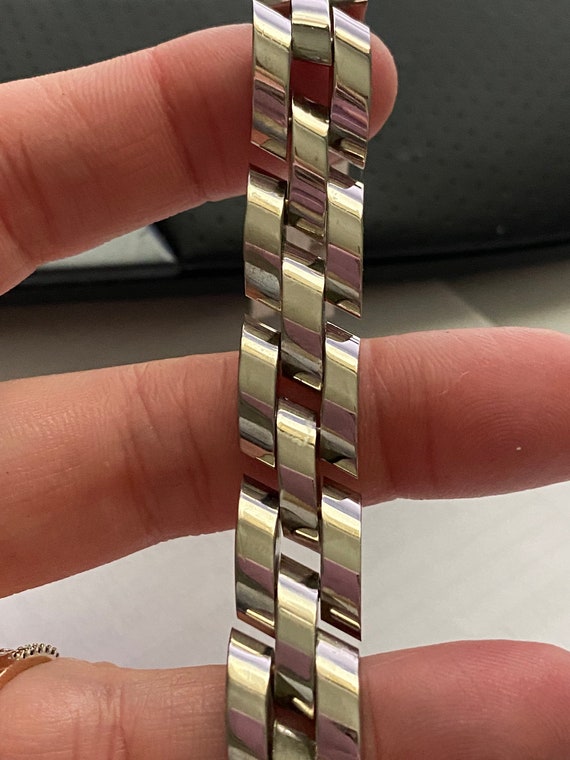 Heavy Sterling Silver 925 Interlocking Link Brace… - image 1