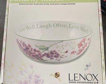 BIG Lenox Butterfly Meadow 9" Sentiment Serving Bowl Live Well Laugh Often Love