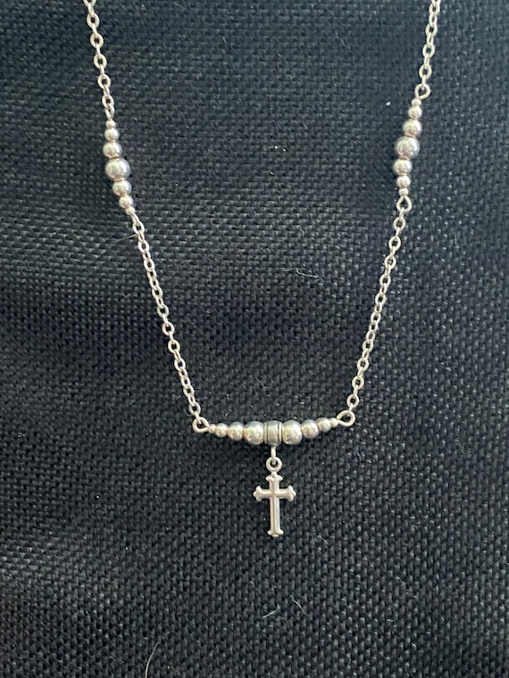 Beautiful Sterling Silver Beaded Cross Necklace