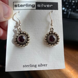 Sterling Silver India Purple Stone Dangle Earrings