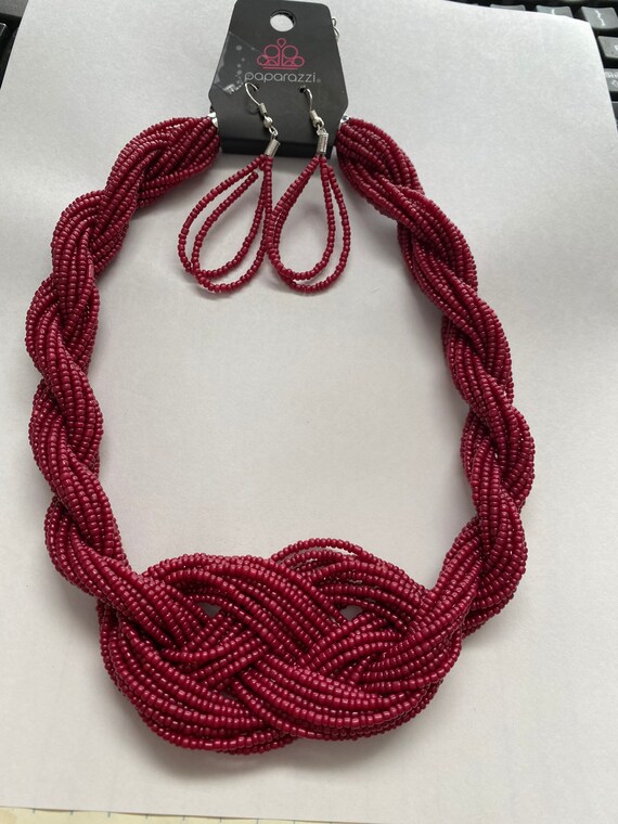Paparazzi A Standing Ovation Wine Red Braided Seed Beads W