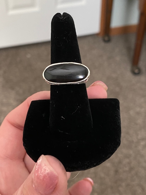Sterling Silver Black Onyx Ring - Size 7.5-af