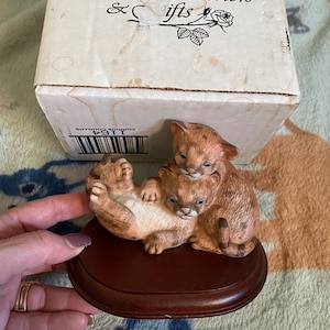 Homco Masterpiece Porcelain “Curious Cougars” Cubs Figurine 1993 Signed-af