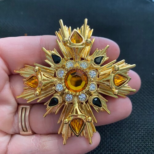 Rare Signed Joan Rivers Maltese Cross Brooch Pin With Topaz - Etsy