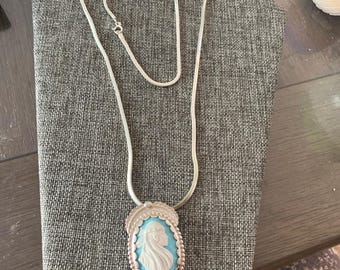 Carolyn Pollack Sterling Silver Blue Cameo Pin Pendant Brooch With Necklace