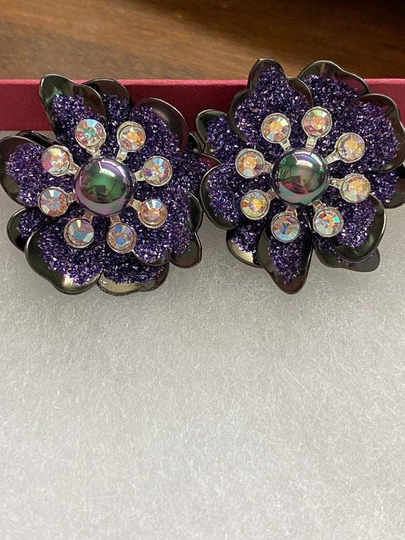 Joan Rivers Purple Fantasy Flower Earrings  - Clip