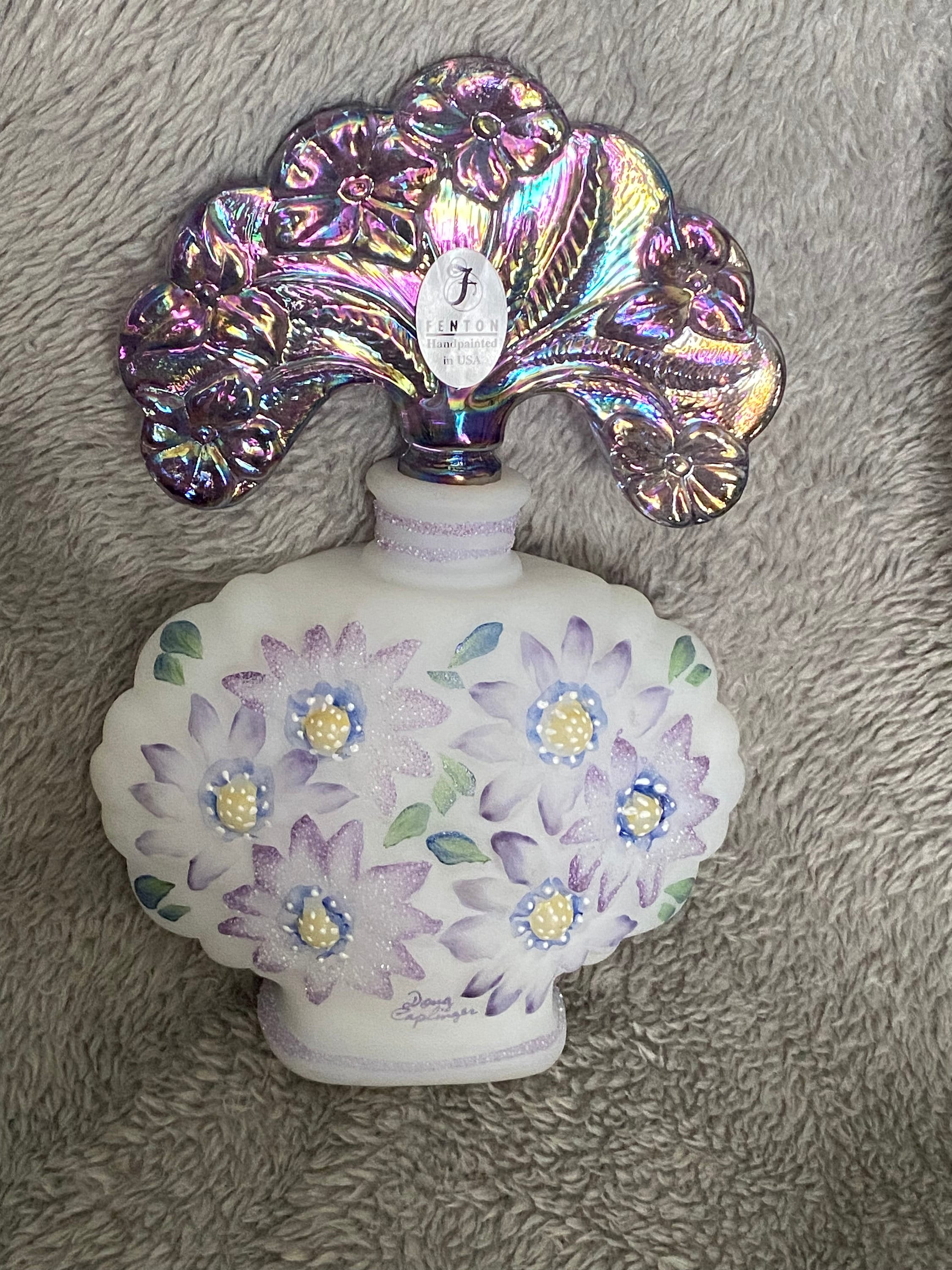 ビンテージ★フェントン オパールセント  パフュームボトル Fenton Perfume Bottle New Century XXI Collection White Purple