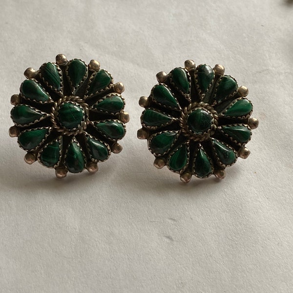 Navajo PHYLLIS GILBERT ORTEGA Sterling Silver Turquoise Flower Pierced Earrings!!!-af