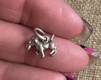 Vintage 925 Sterling Silver Dog/Puppy Carrying Newspaper Bracelet Charm/Pendant