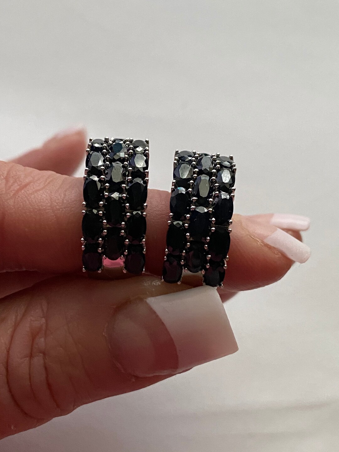 Buy New JTV Sterling Silver Small Hoop Black Paved Earringsaf