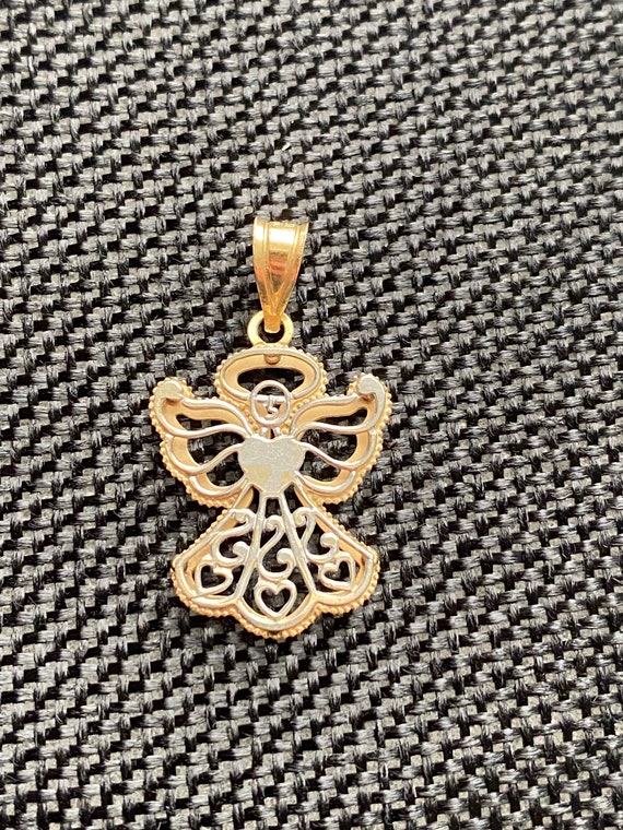 Beautiful SOLID 14K White & Yellow Gold Angel Pend