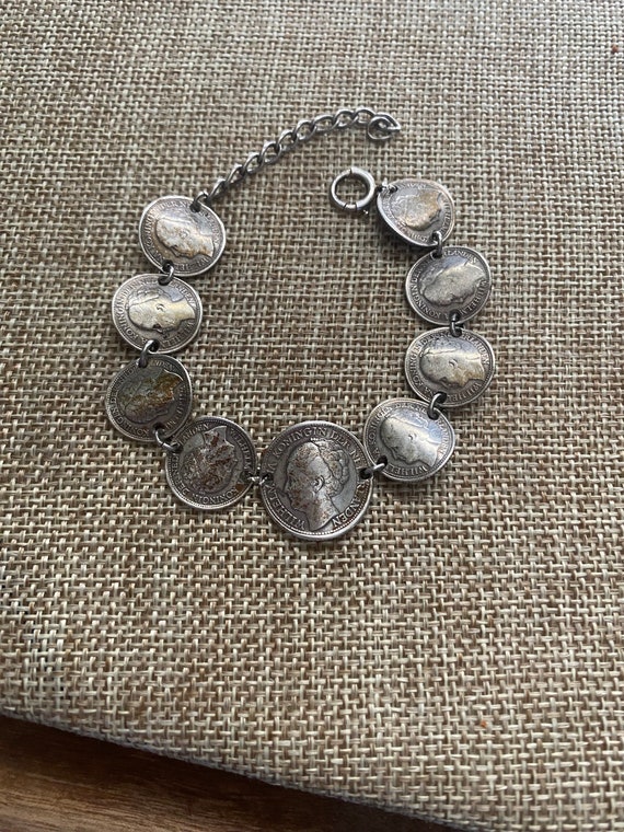 Vintage Silver 1944 Coin Bracelet Wilhelmina Konin