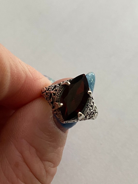 Signed AHM Sterling Silver Lab Created Ruby Stone… - image 1