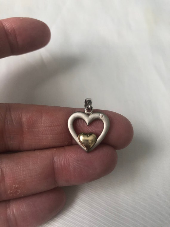 Beautiful Sterling & 14K Gold Diamond Double Heart