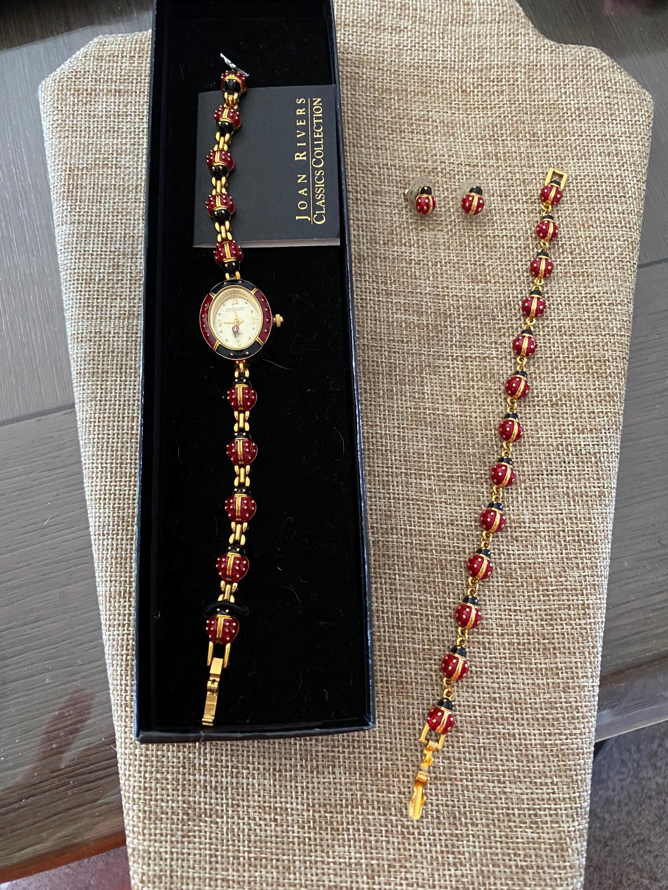 JOAN RIVERS LADYBUG Gold Tone Enamel Watch, Bracelet 