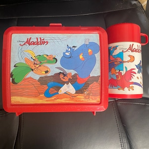 Disney Aladdin Plastic Lunchbox And Thermos 1990 Vintage Retro