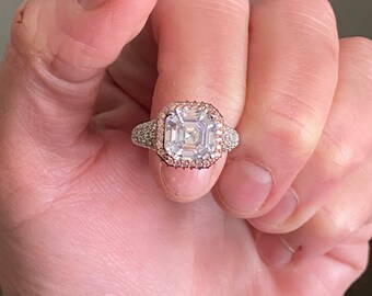 ELLE Rose Gold Plated Sterling Silver Ring w/ Asscher Cut CZ 9mm & Pink CZ!!-af