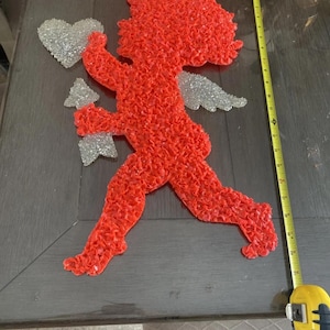 Vintage Melted Plastic Popcorn Valentine&#39;s Day Cupid 21&quot; Decoration