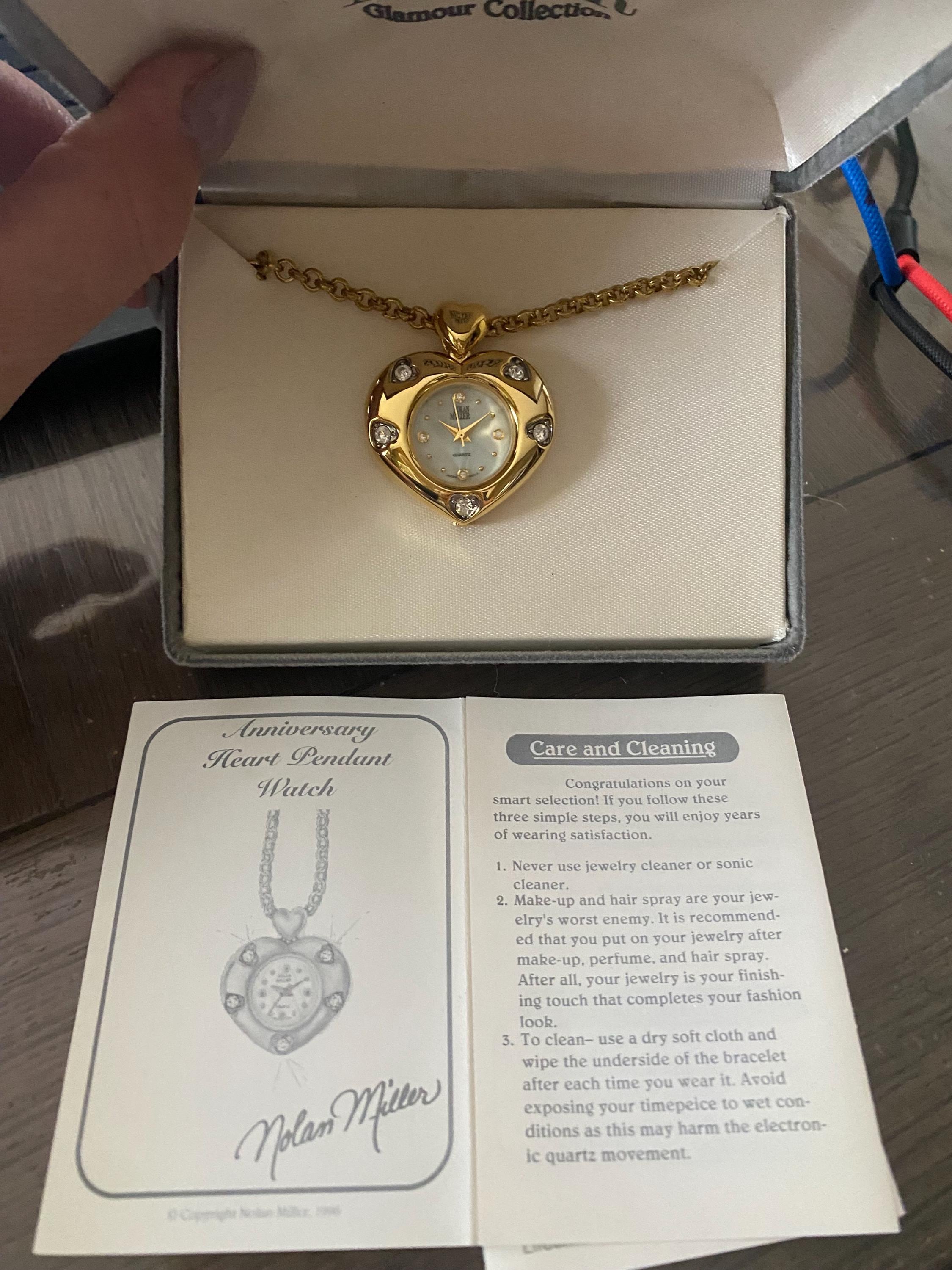 NOLAN MILLER Sparkling Heart Watch Necklace & Earrings Nolan Miller Heart Pendant Necklace Watch Women 34mm Gold  main image 2