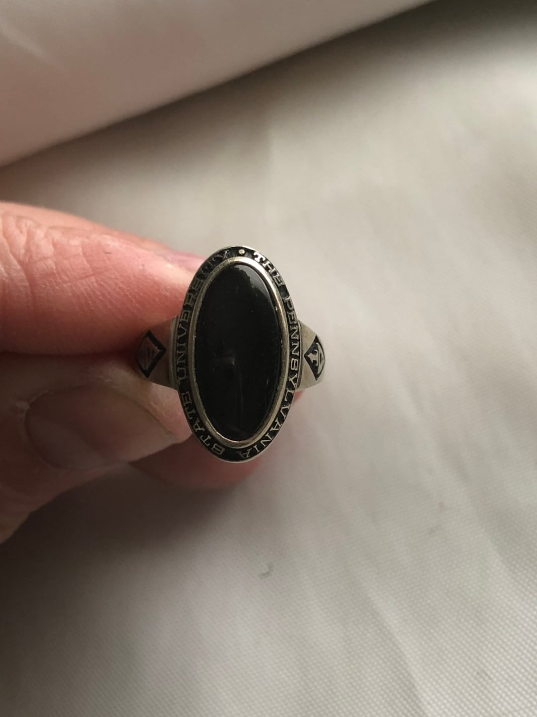 Vintage Josten 10k White Gold Black Onyx the Pennsylvania State
