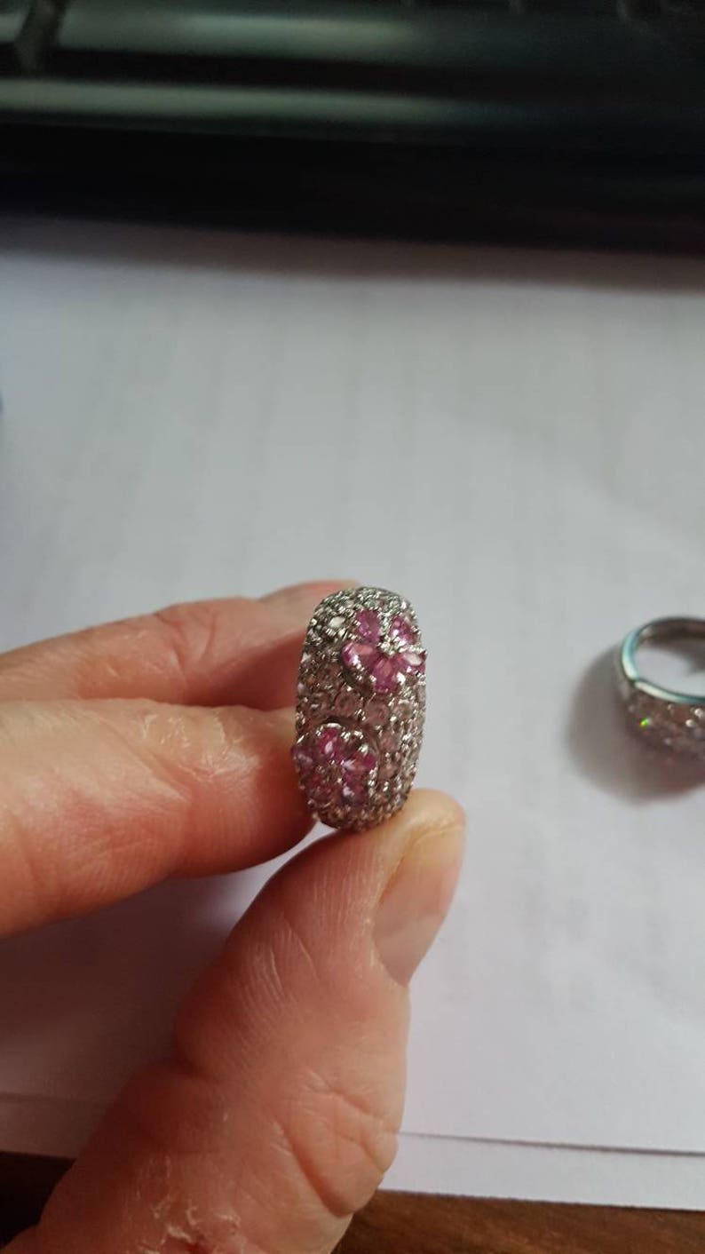 Brand New Sterling Silver WhitePink CZ Flower Cluster Ring /& Earring Set!!!
