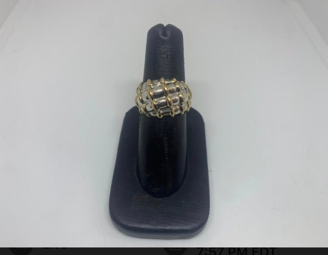 Puff Rib Ring CPT Two Toned Sterling Silver Puffy Rib Bamboo Dome Band Ring 925 Size ...