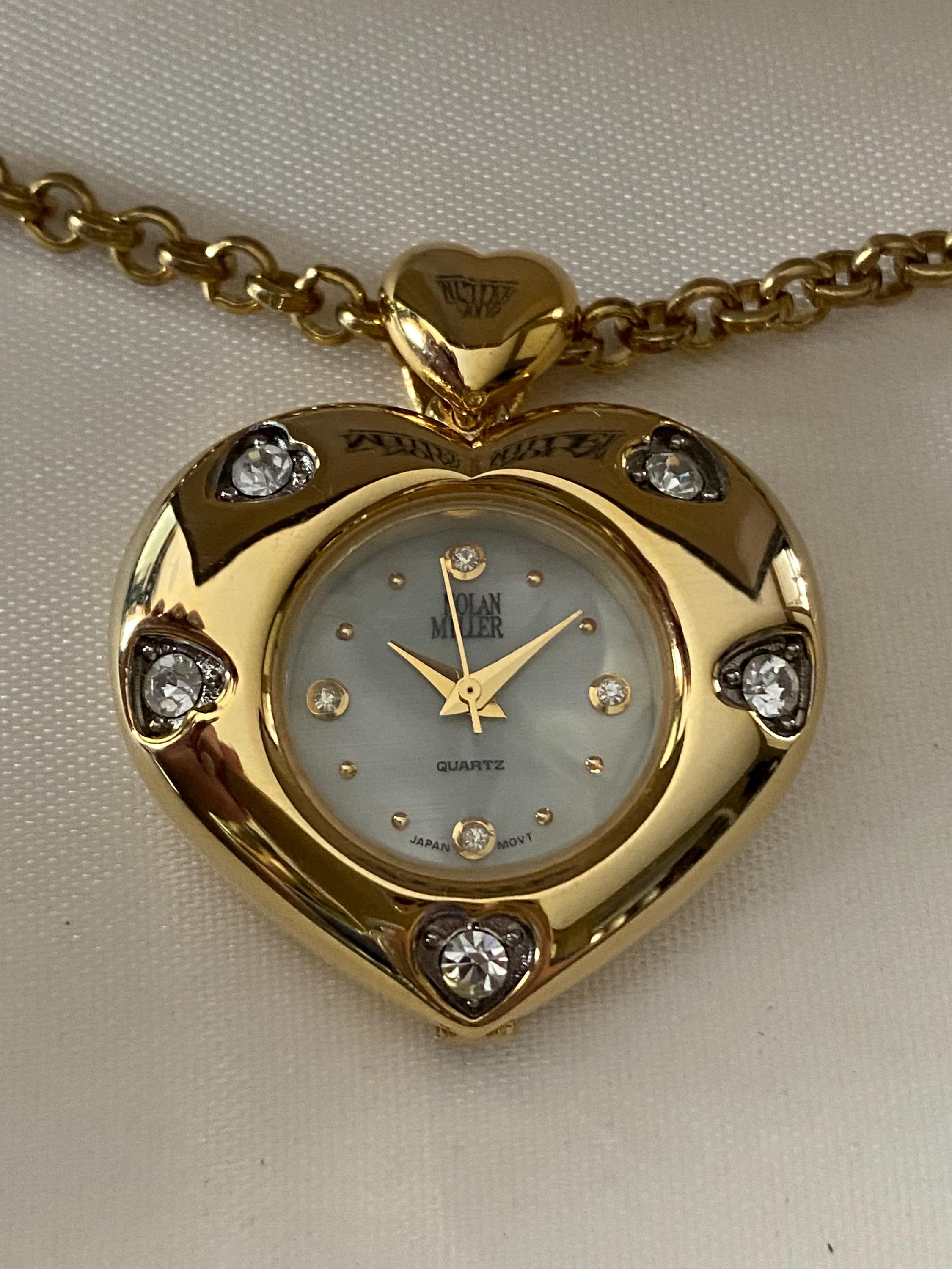 Nolan Miller Heart Pendant Necklace Watch Women 34mm Gold 