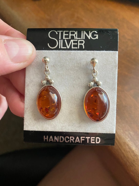 Brand New Sterling Silver Oval Baltic Amber Dangl… - image 1