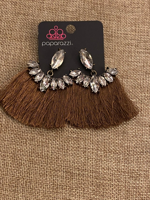 NWT Paparazzi Jewelry Formal Flair Brown Rhinestone Tassel Fringe