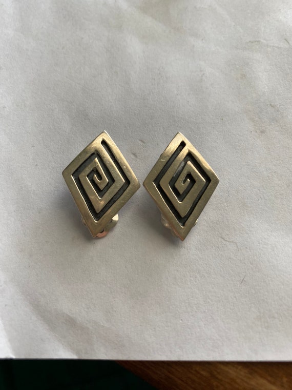 Vintage Sterling Silver Modernist Clip Earrings!!… - image 1