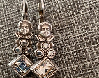 Kirks Folly Goldtone Rhinestone And Crystal Cherub Lever Back Earrings