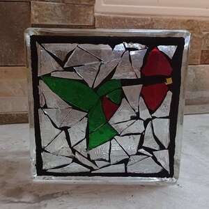 Stained glass mosaic dragonfly glass block #2