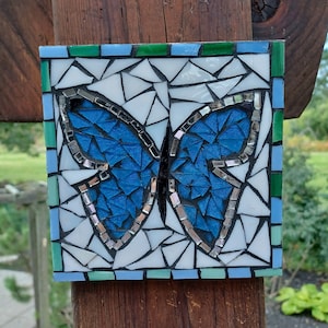 Stained Glass Mosaic blue butterfly mini mosaic