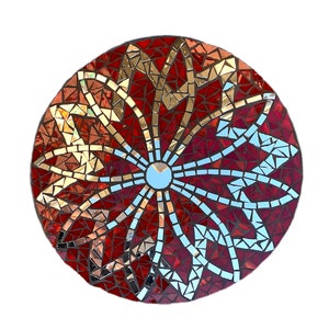 Red glass and mirror mosaic bamboo plate
