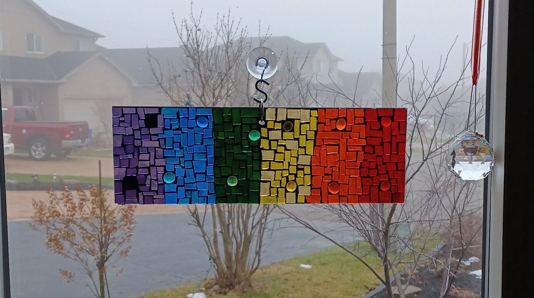 Suncatcher Stained Glass Mosaic Rainbow Horizontal Swivel Garden Panel