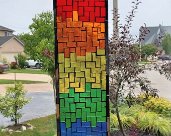 Stained Glass Mosaic Rainbow  Suncatcher Panel-Indoor and Outdoor