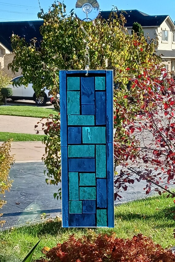 Suncatcher Stained Glass Mosaic Blue and Green Swivel Garden Etsy