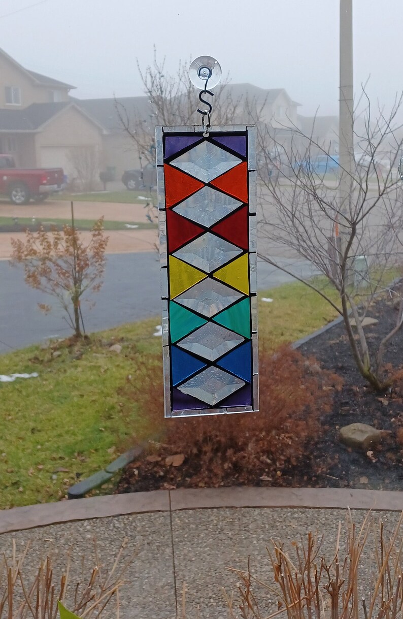 Suncatcher Stained Glass Mosaic Rainbow Swivel Garden Panel Etsy